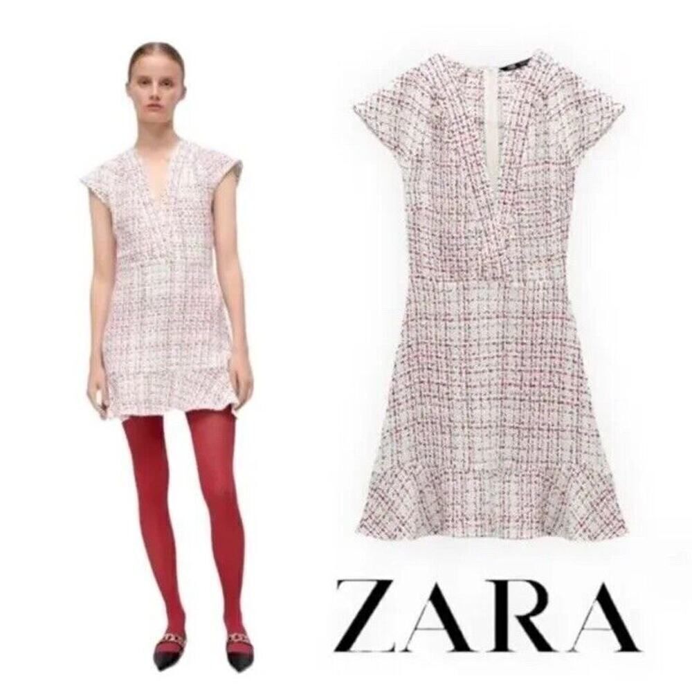 Zara Textured Weave Tweed Mini Dress sz Small - Picture 13 of 13
